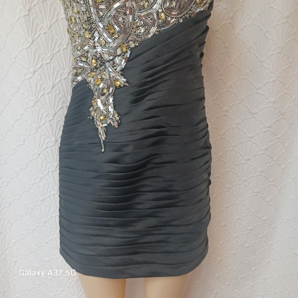 Kiss Kiss Formal Black and Silver Strapless Dress Women Size 10 - Picture 4 of 16